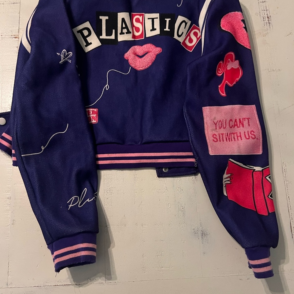 Purple Embroidered Patch Bomber Jacket - Women's - image 2